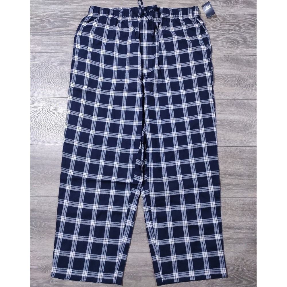 Lands End Mens Pajamas XL 40-42 Blue Navy Plaid Cotton Flannel Pocket Pants NEW